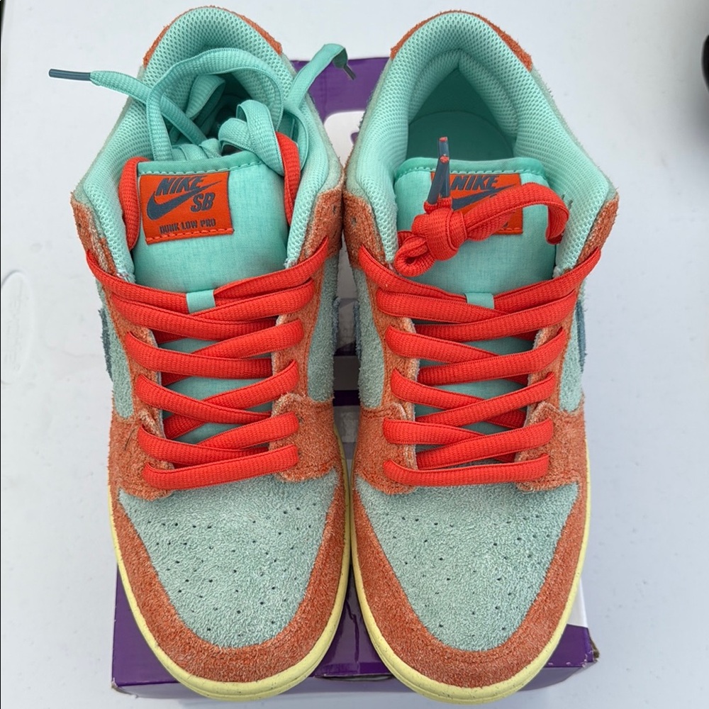 Nike Orange and Green SB Dunk Sneakers